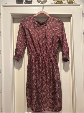 Steven Alan Burgundy Floral Long-Sleeve Drawstring Dress